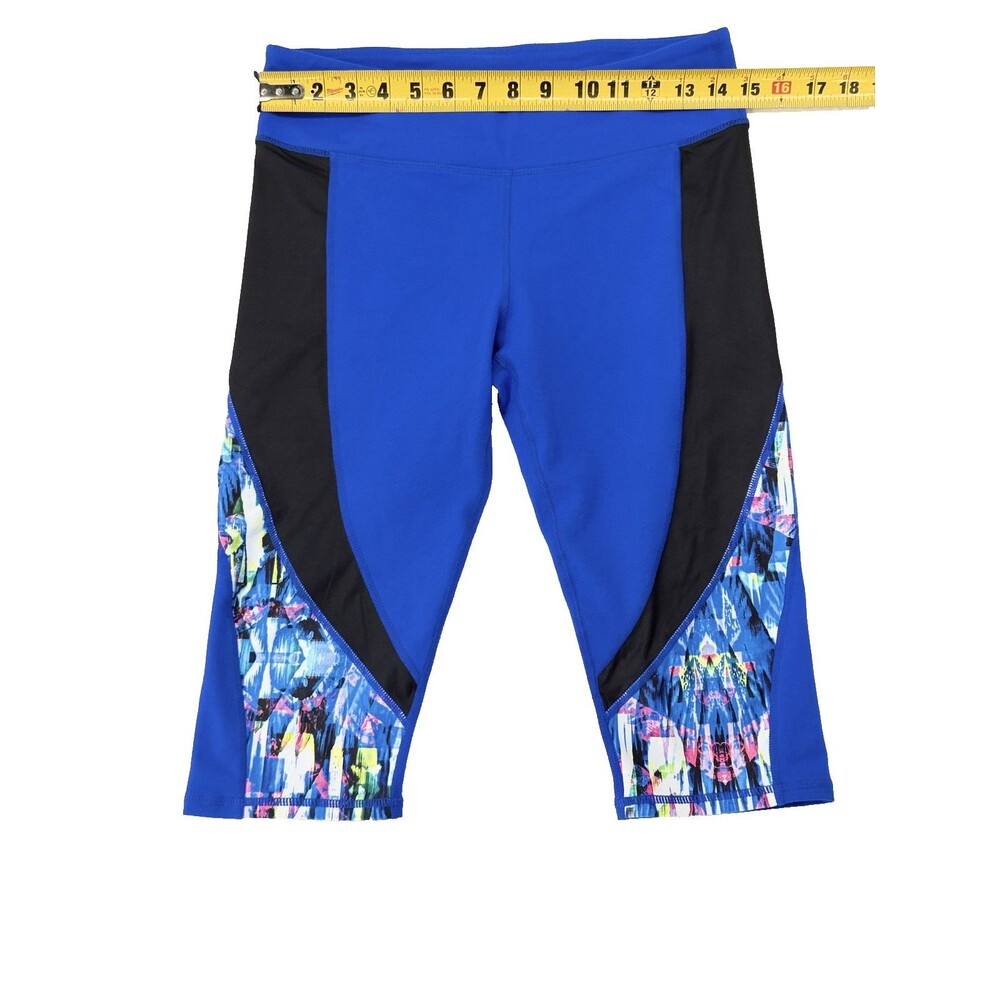 Fabletics Womens Capri Leggings Royal Blue Black Geometric Abstract Print Rear - Picture 3 of 5